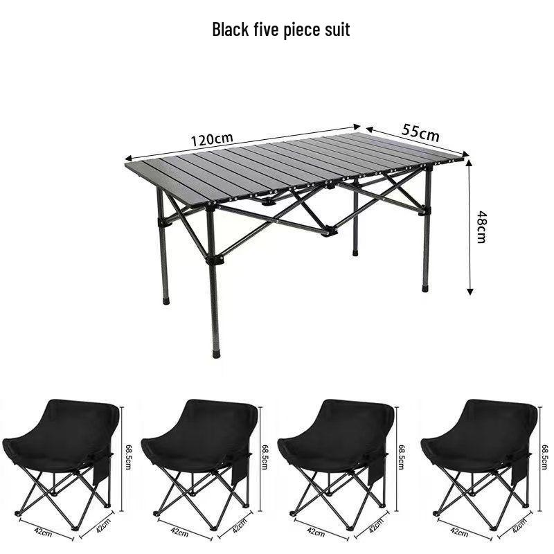 Portable Outdoor Folding Table & Moon Chair Set - Complete Camping & BBQ Gear