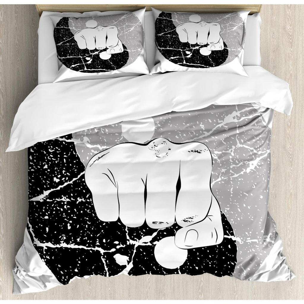 Chinese Kung Fu Polyester Duvet Cover Set Eastern Martial Art Sports Themed Cartoon Warrior In Traditional Clothes For Kids Teen
