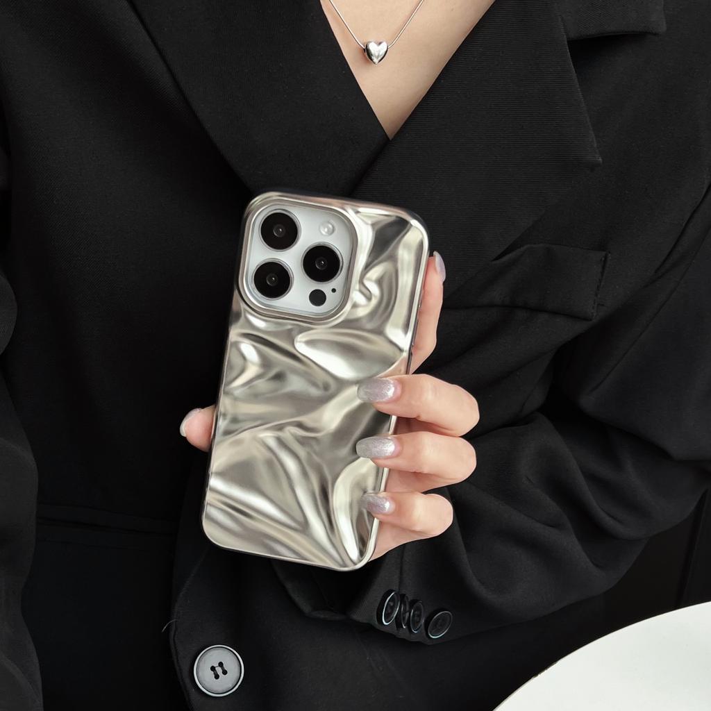 3D Electroplated Wrinkle Matte Case For iPhone 17 Air 16 15 14 Plus 13 12 11 Pro Max Aesthetic Wave Ruffle Soft Silicone Cover