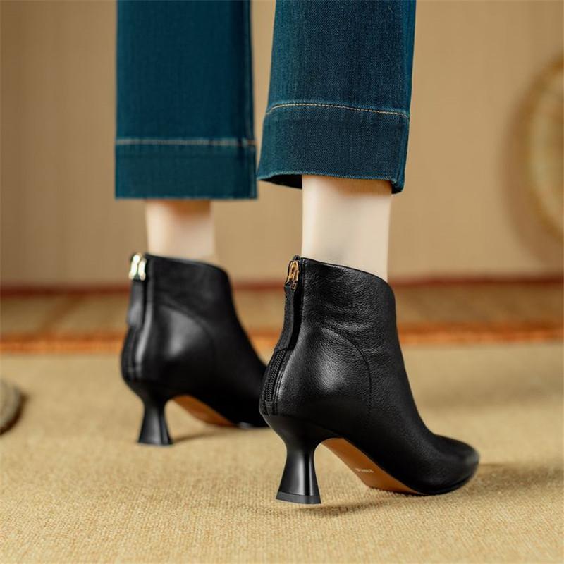 Fashion New Winter Genuine Leather Shoes for Women Pointed Toe Ankle Boot Zaptos Mujer Fashion Casual Shoes Women Heel Height 4cm/5.5cm