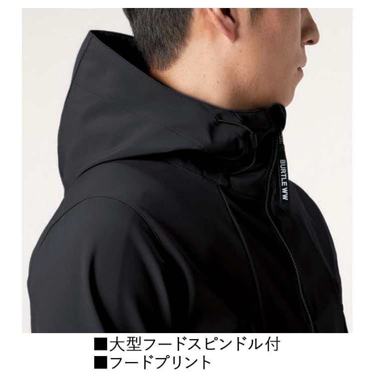 BURTLE 3190 Windproof Hoodie Jacket, Unisex, Water-Repellent, Cold-Weather, Fall/Winter, 2025 Model, BURTLE Workwear (JP, Alphabet, L, 35: Black)