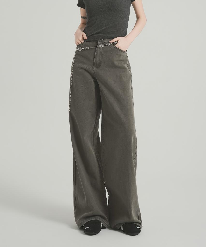 GOLDPERCENT Women'S Look Vintage Point Button Wide Cotton Pants (2 Colors, Big Size)
