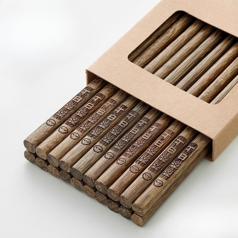 New Family Pack of Rosewood Chopsticks Lacquer-Free, Wax-Free Solid Wood Carved Chopsticks with Blessings