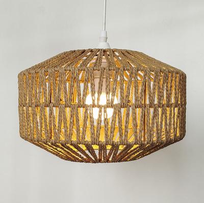 Boho Paper Rope Lampshade Retro Style Hand Woven Chandelier Lamp Covers for Restaurant Homestay Decor Light Fixture Cover