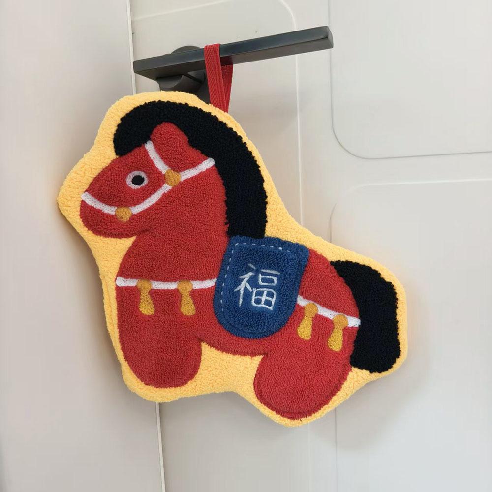 Cute Cartoon New Year Pony Hand Towel Coral Fleece Home Kitchen Bathroom Wipes Horse Thickened Kitchen Hanging Absorbent Towels