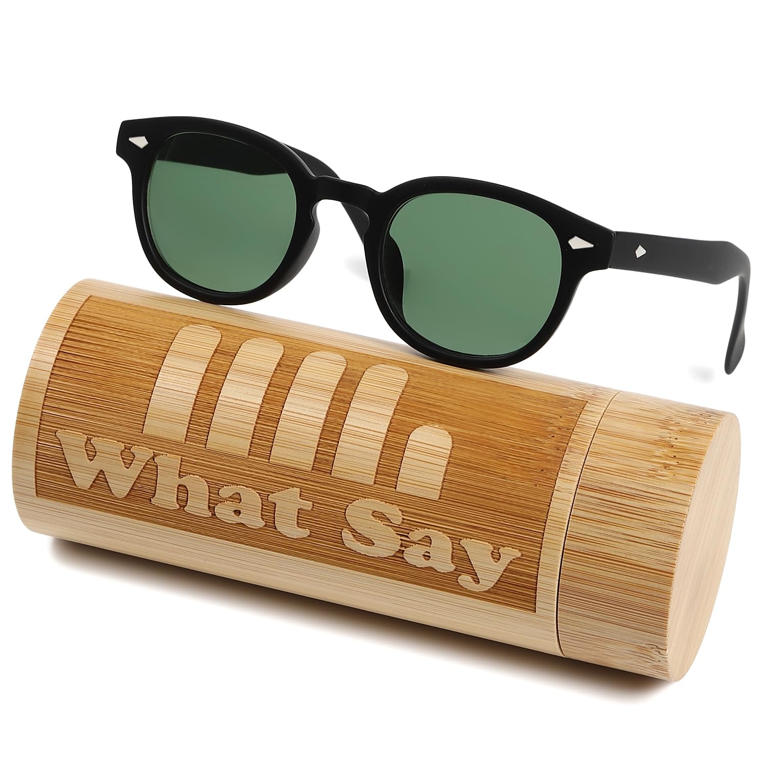 

[What Say] FASHION Boston Frame Colored Lens Sunglasses Clear Lens Fashion Glasses UV400 Men s Women s Case (Light GreenMatte Black)