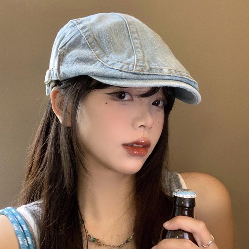 Washed Denim Beret Y2k Newsboy Hat Fashion Forward Hat  Women