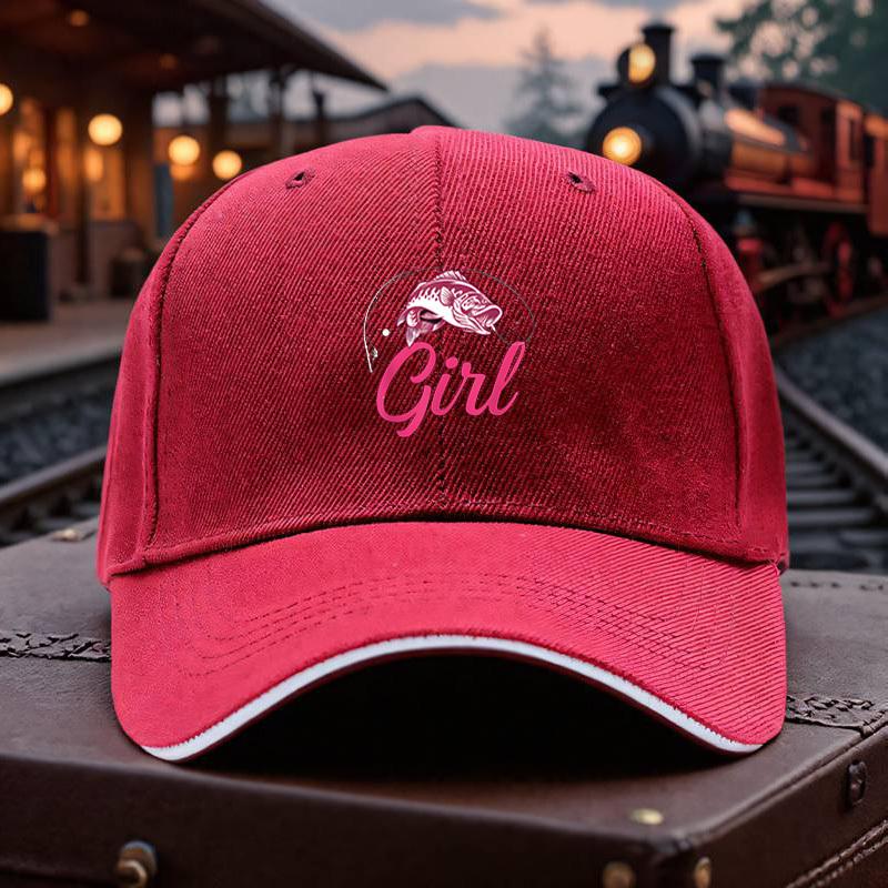 Fishing Girl Bass Graphic Baseball Cap Polyester Adjustable Casual Sport Headwear for Unisex