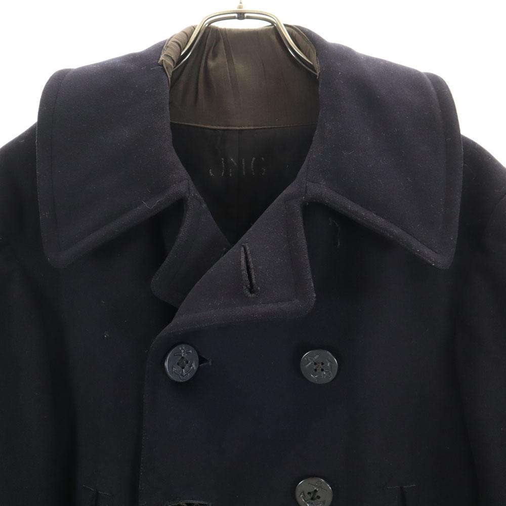 US NAVY Vintage Melton Pea Coat Dark Blue Men's Used