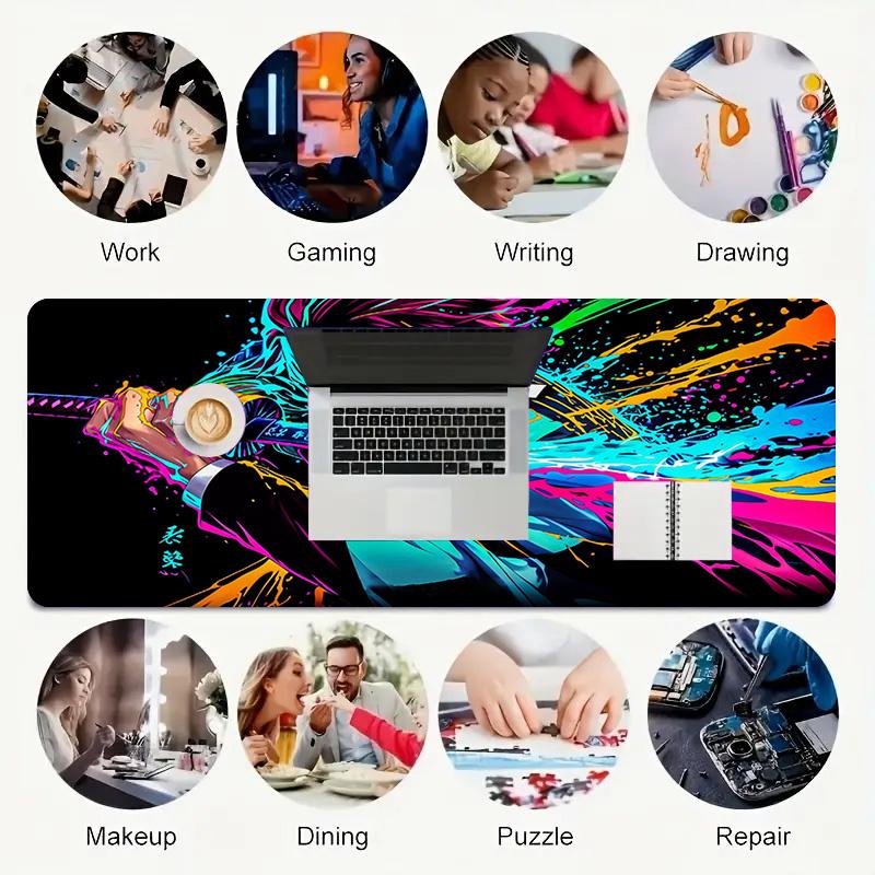 Colorful Movement Xl Gaming Mouse Pad Nonslip Rubber Base Stitched Edge Waterproof Desk Mat For Pc Laptop Gamer Office Computer Accessories
