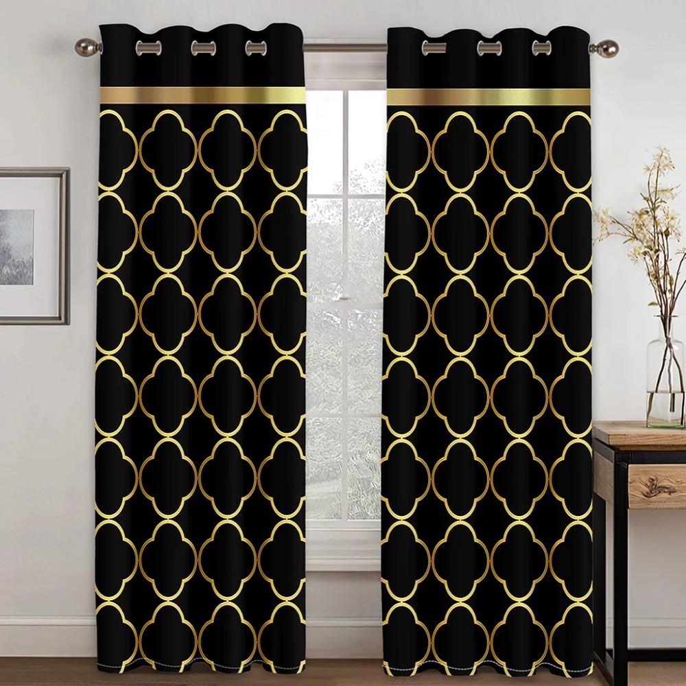 Abstract Premium Golden Black Curtains Blinds Ideal for Living Area Kids Bedchamber Bathroom Kicthen Office Door Home Decoration