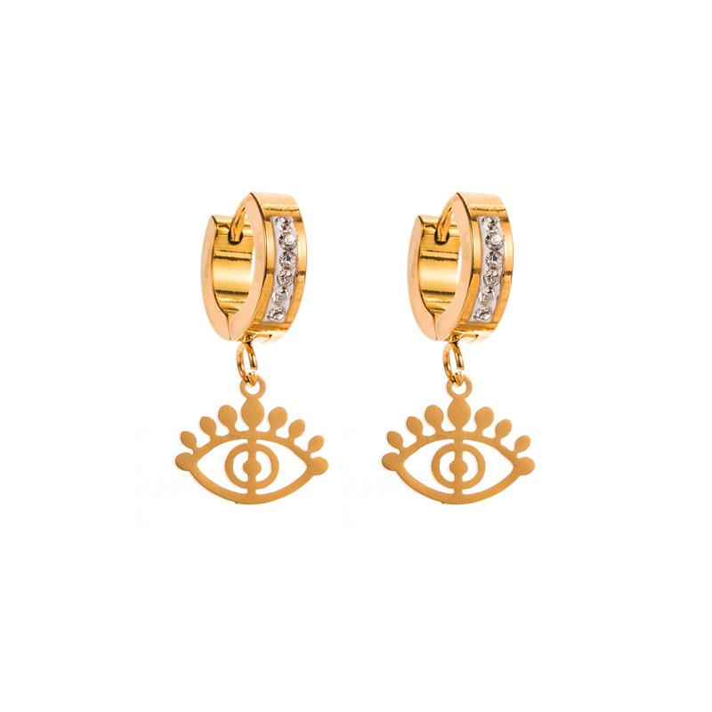 

Женские простые серьги-капли в форме сердца, серьги-подвески из нержавеющей титановой стали, хрустальные цветочные глаза, золотой цвет, геометрические украшения для ушей OneSize