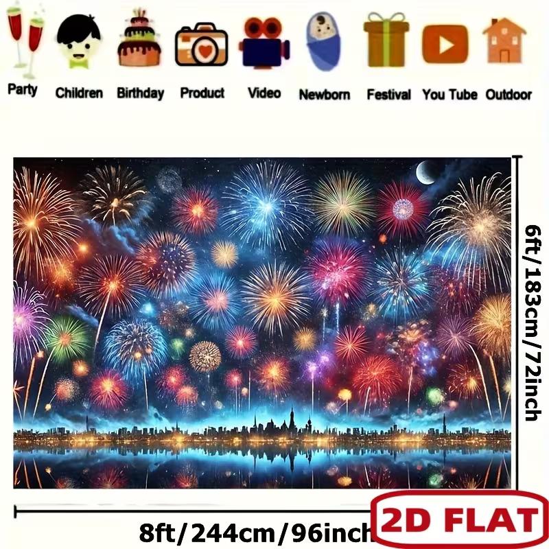 2D City Skyline Fireworks Backdrop for New Year & Holiday Photoshoot