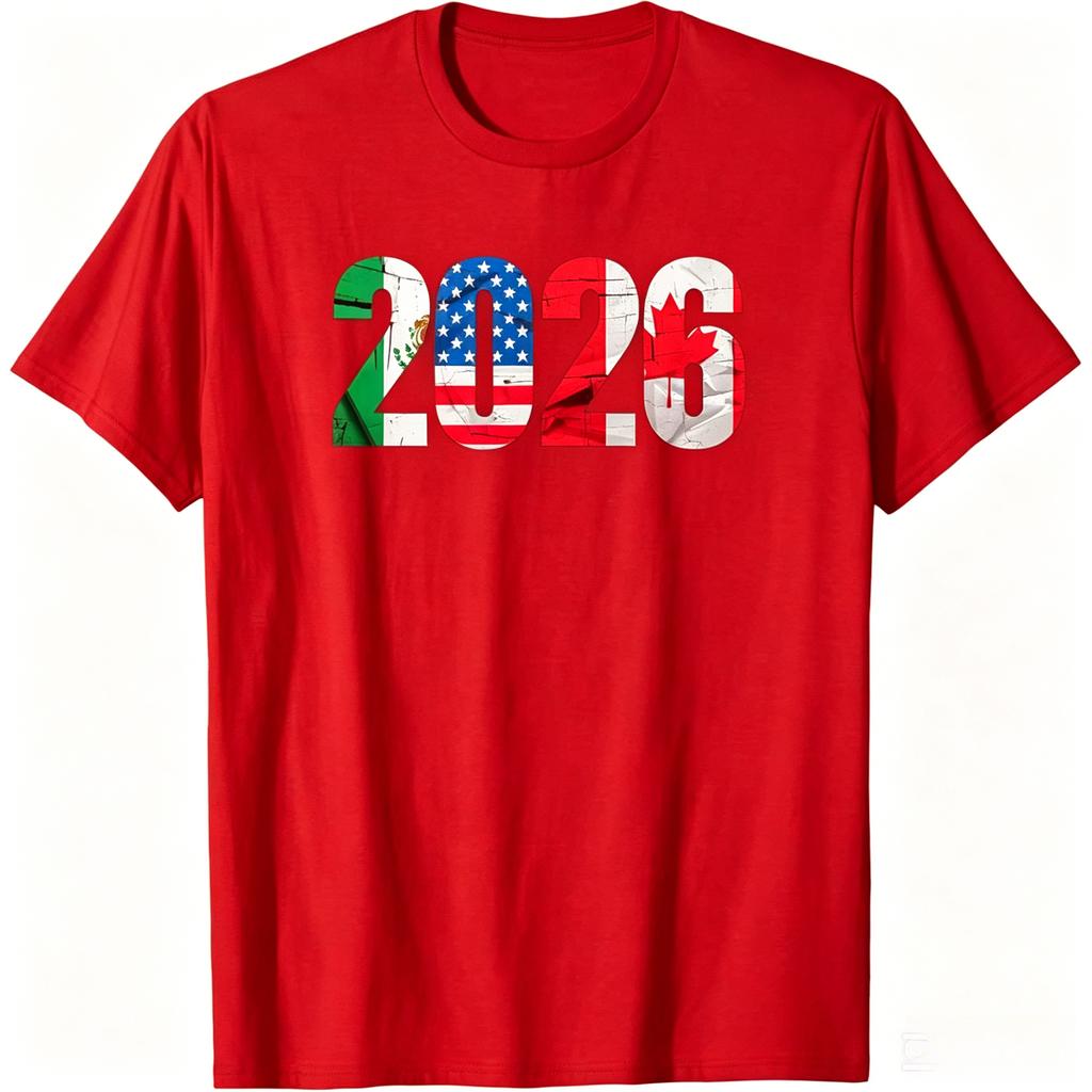 2026 Football Design Three Nations Flags TShirt Soccer Part Supplies Clothing Unisex Unisex Fashion Crewneck Cotton Short Sleeve