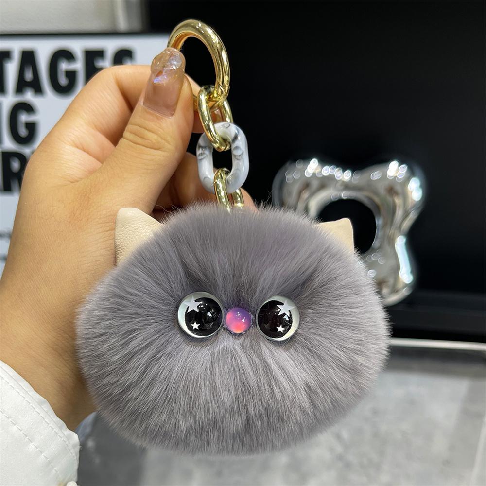 Rabbit Fur Cat Head Pendant Keychain Cartoon Kitten Soft Stuffed Doll Pendant Car Key Backpack Bag Decor Doll Pendant Keychains