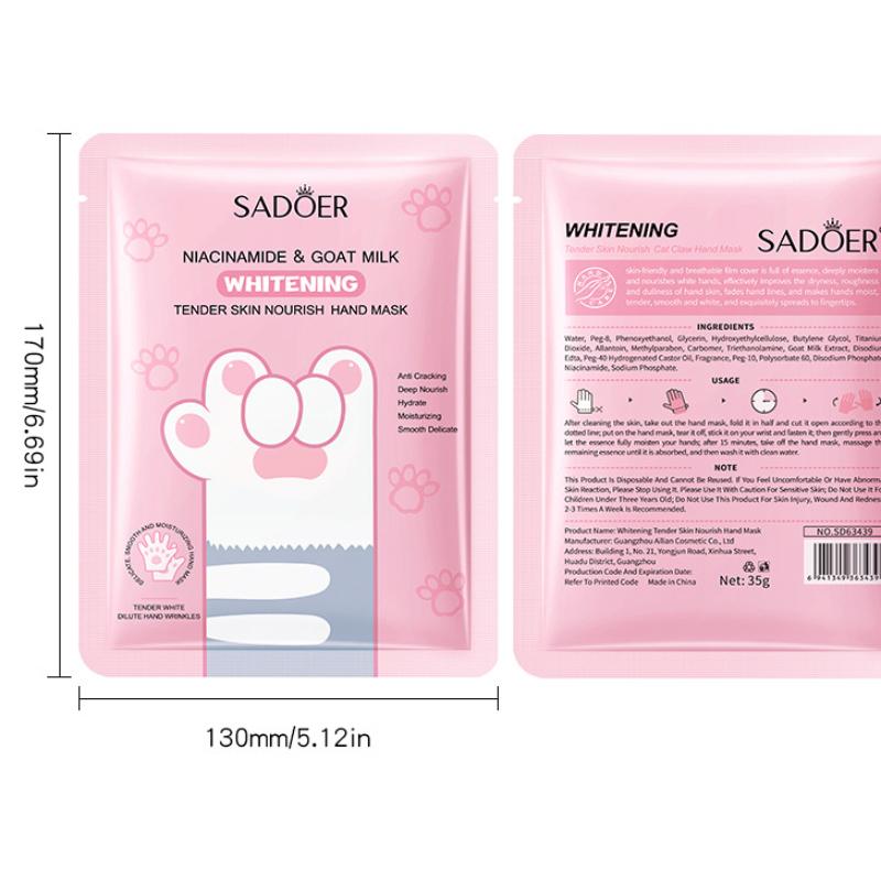 Kattklo Handmask SADOER Niacinamid Whitening Återfuktande Fuktgivande Återfuktande Handskar