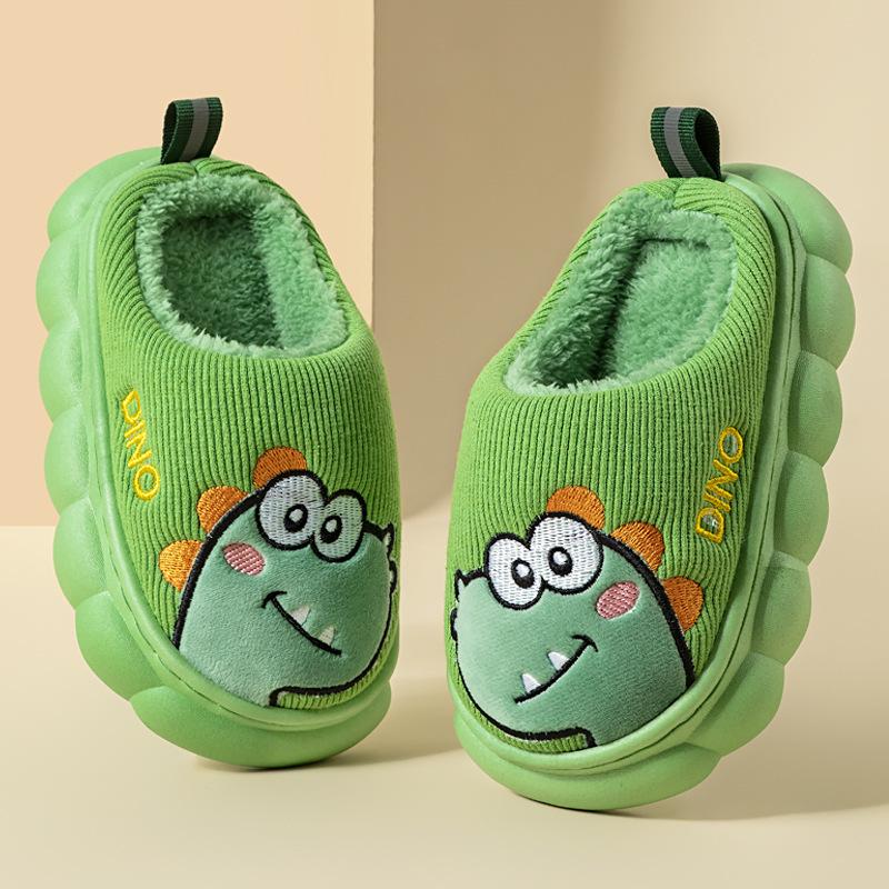 

Children s cotton slippers for indoor use, boys and girls, small, medium, and large children, autumn and winter boys home thick-soled dinosaur plush 24-25Code（Inner Length1 зелёный