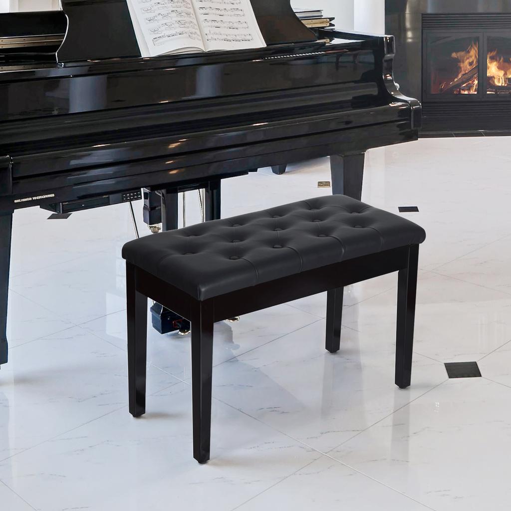 Sgabello per Pianoforte Imbottito in Ecopelle, Sgabello da Trucco, Panca, Seduta per Toeletta con Contenitore 76x36x50cm, Nero