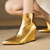 Módní klínkové dámské kotníkové boty špičaté zlaté stříbrné podpatky krátké boty zip klínky taneční párty zimní boty dámské velká velikost 45 značka