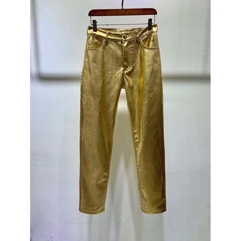 

Европейская станция Брюки из кожи с высокой талией, облегающие, теплые, с тиснением, подчеркивающие фигуру Gold XS