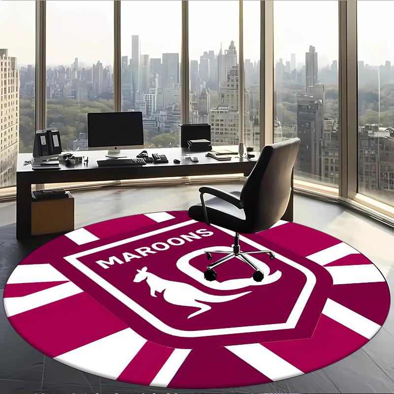 Queensland Maroons (1) Round Office Rug Decorative Floor Rug for Office Bedroom Living Room and Home Space