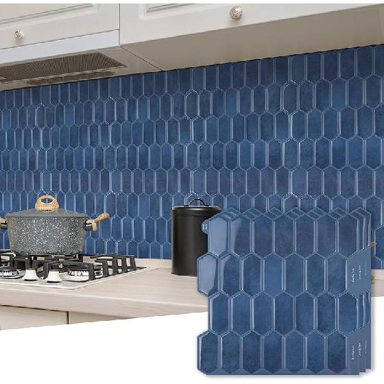 Long Hexagon Peel and Stick Tiles Backsplash,10-Sheet 3D Self Adhesive Wall Tile BackSplash 12 x 12 Inch for Kitchen,Bathroom(Green).