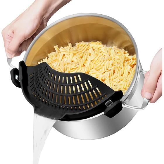 

AUOON Clip On Strainer Silicone for All Pots and Pans, Pasta Strainer Clip on Food Strainer for Meat Vegetables Fruit Silicone Kitchen Colander Standard 8.86 x 3.55 in чорний