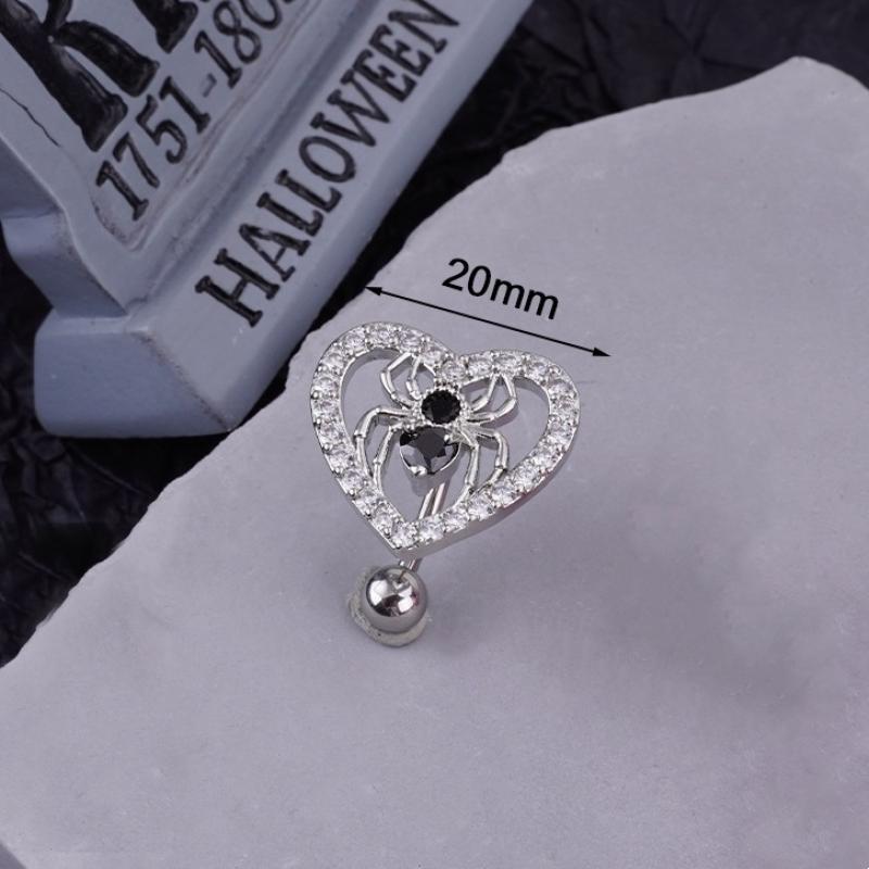 

Кольцо для пирсинга пупка Паук из нержавеющей стали с подвеской в виде сердца с цирконом для женщин, украшение для пирсинга тела