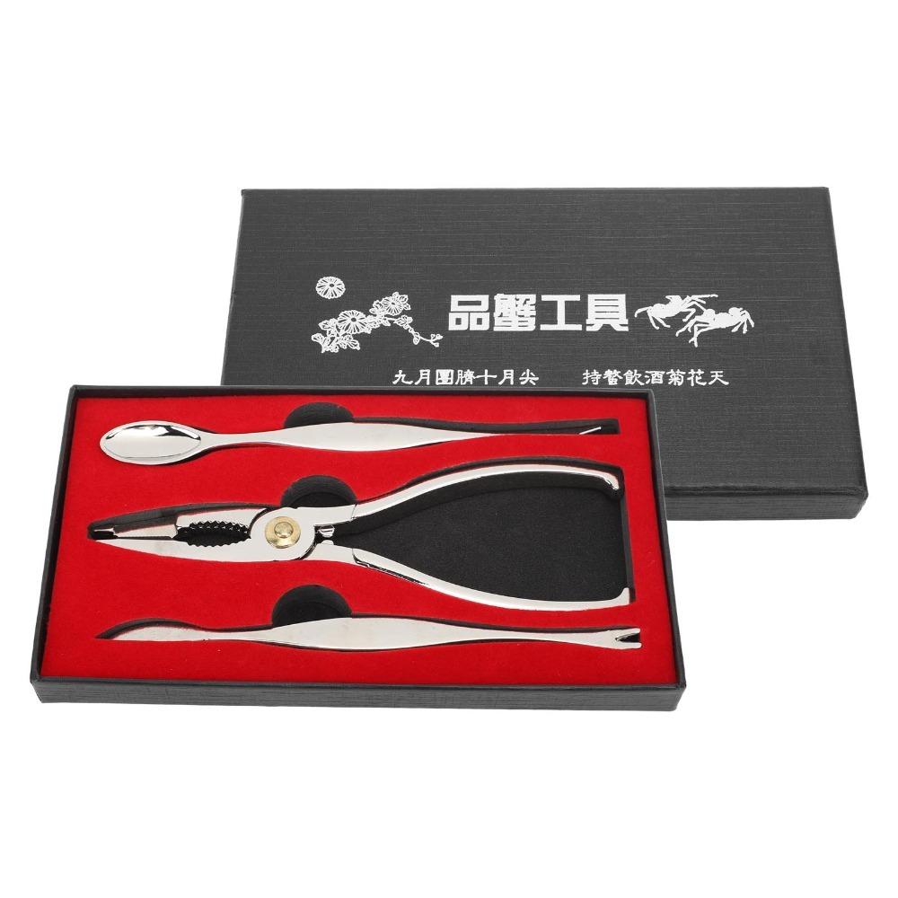 

3-Piece Set Stainless Steel Seafood Tools Set Exquisite Heavy Duty Crab Cracker Easy To Use Durable Lobster Cracker Nut чёрный