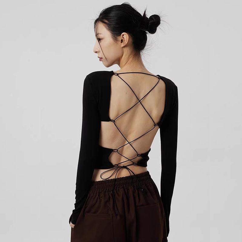 Zhou Jieqiong Short Tops Strap Long-Sleeved T-shirt Chest Pad