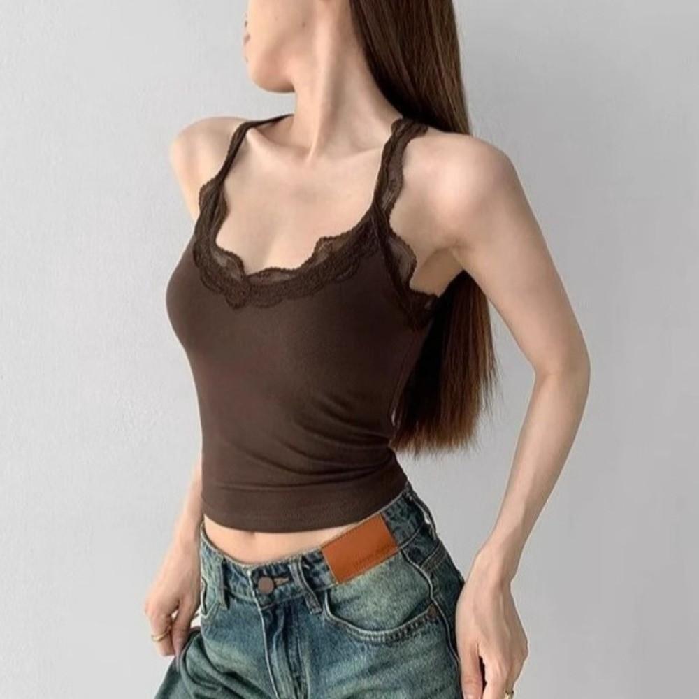 U-neck Lace Lace Corset Hollow Suspender Vest Elastic Crop Tops Daily