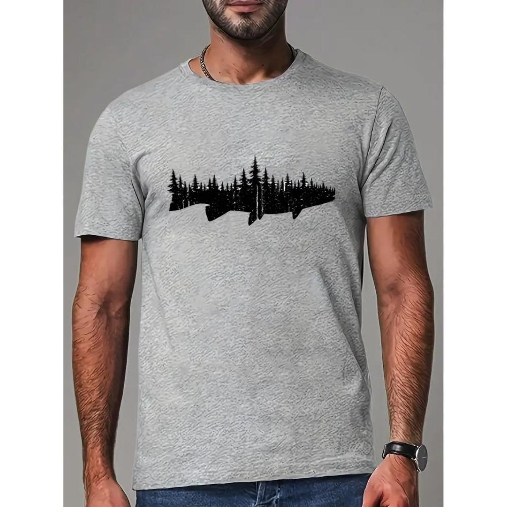 Men s Fashion T-shirt Minimalist Pattern Printed Men s T-shirt Top XS серый