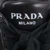 Pristine PRADA Sneakers Triangle Logo Triangle Plate Black Nappa Leather Mens 6 Used