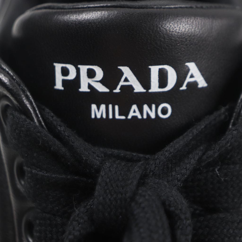 Pristine PRADA Sneakers Triangle Logo Triangle Plate Black Nappa Leather Mens 6 Used
