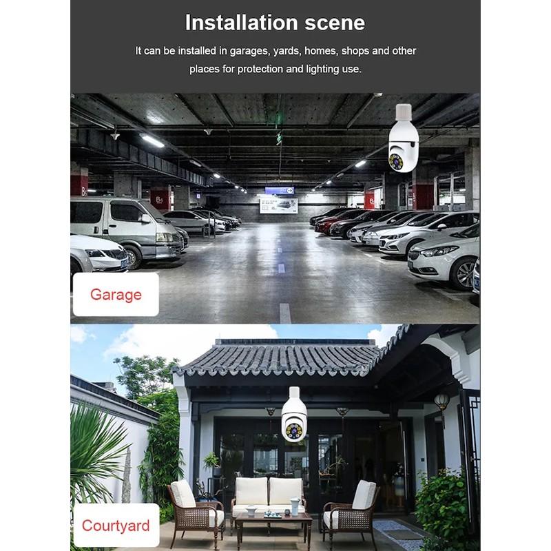 200W 2MP 1080P Panoramic Surveillance 2.4&5Ghz Wfi E27 Bulb Camera Automatic Body Tracking 4x Digital Zoom Video Security Monitor