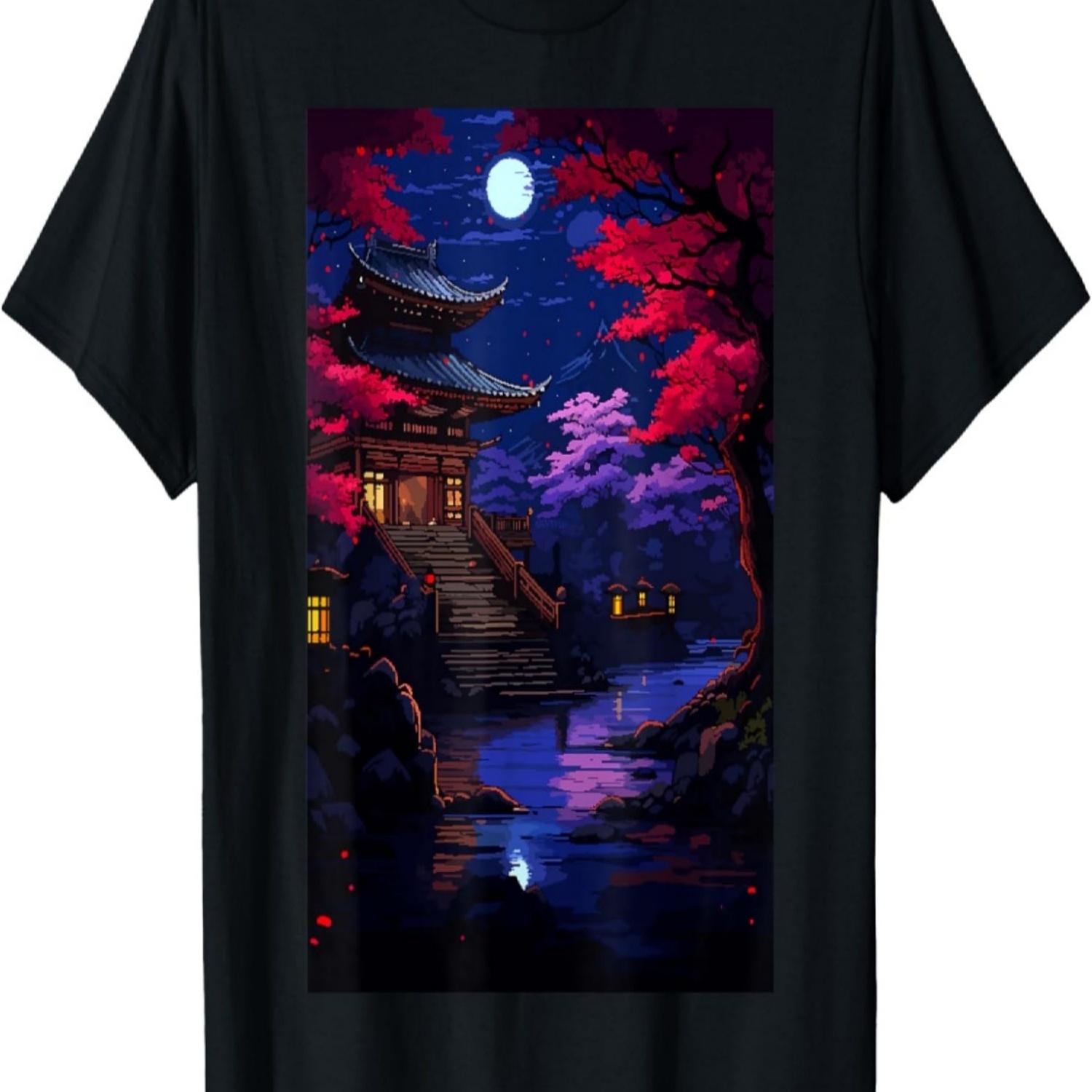 Сакура в стиле ретро пиксель-арт Дзен Футболка S чёрный