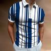 Men S Short Sleeve Polo Shirt Color Block Zip Detail Loose Fit Casual Top