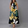 Plus Size Women Sleeveless Round Neck Dress Fresh Tiny Ditsy Floral Flowy Mid Length Gown