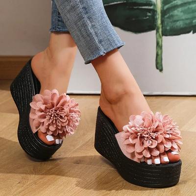 Zomerstrand Platform Schoenen Sleehakken Sandalen Dames Pantoffels Bloemen Pantoffels Dames Hoge Hak Pantoffels Dames Mode