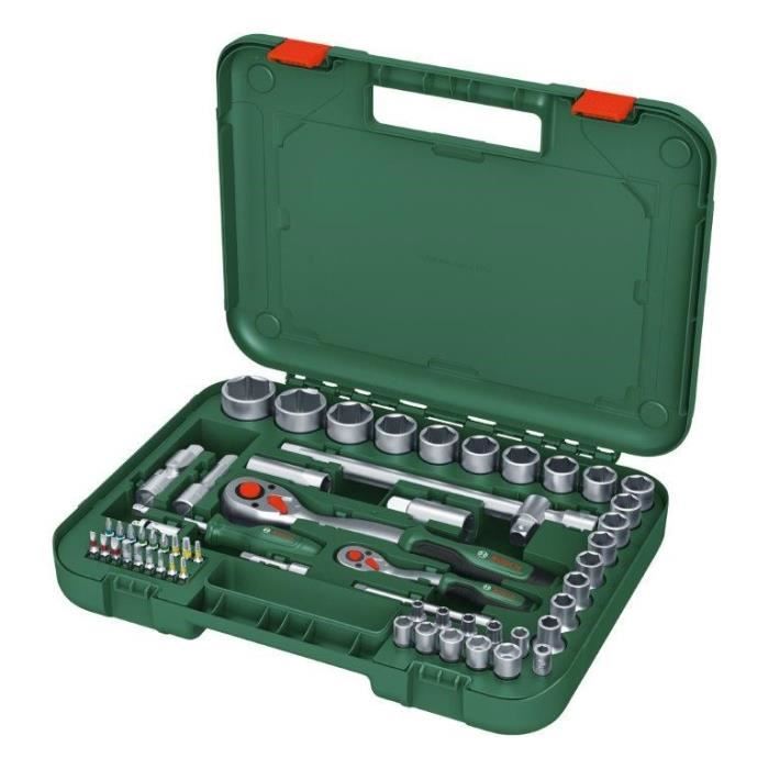 Bosch Set De 57 Cliquets 1/4" + 1/2" (pour Divers Bricolages ; 55 Accessoires ; Couple Élevé ; Softgrip ; Coffret De Transport)