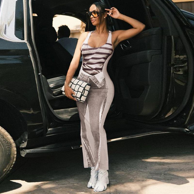 

Платья повседневное цельное платье без рукавов с принтом и U-образным воротником SL