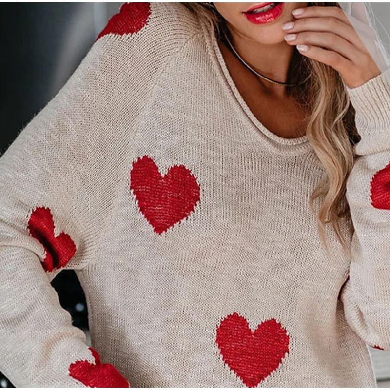 Женские свободные свитера с V-образным вырезом в форме сердца — фото 14