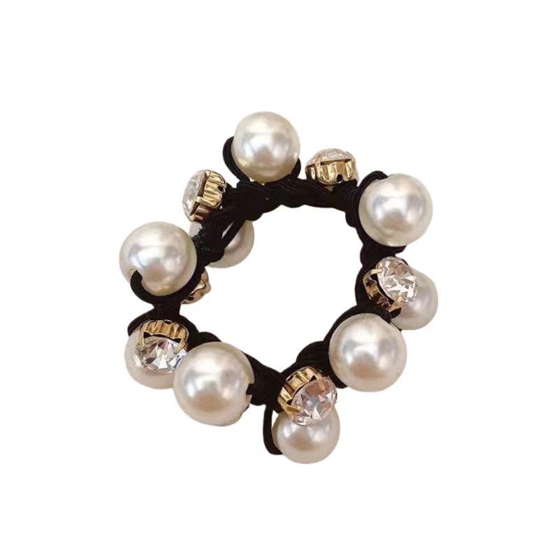 3Pcs Pearl Brimmed Hair Tie Glitter Rhinestone Decor Hair Rope Retro Style Scrunchies for Women