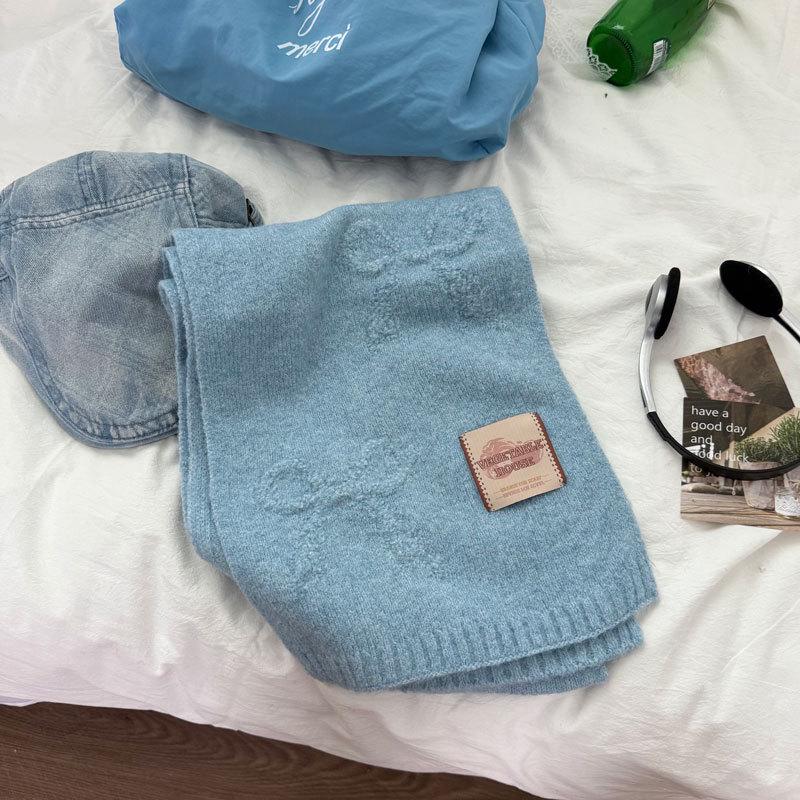 

Chic Wool-Blend Bow Scarf: Girlish Design, Solid Color, Warm & Cold-Proof