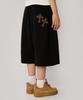 Boundary Double-Pleated Twin Cross Bermuda Shorts [Black]