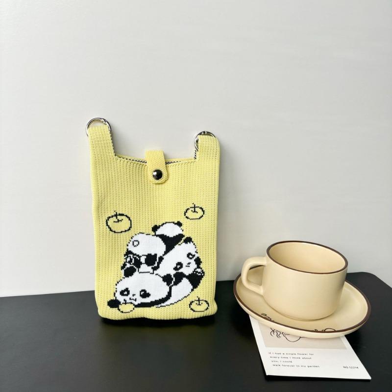 Panda Mobile Phone Bag Cute Knitted Bag High Sense Personality Versatile Dopamine Shoulder Messenger Bag Dopamine Wind