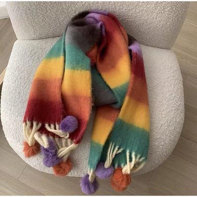 Mohair gestreepte sjaal met kwastjes Dames Herfst en Winter Nieuwe Mode Sjaal Alles-match Warm Hoogwaardige Sjaal