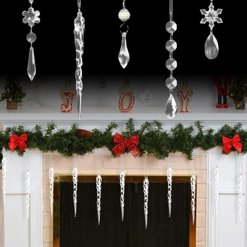 Set Of 10 Assorted Acrylic Snowflakes and Ice Crystal Charm Christmas Tree Hanging Pendants Stylish Office Decorations