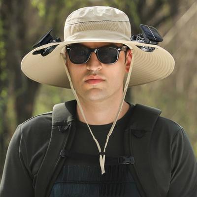 Rybářská klobouk s duálními bezkartáčovými solárními ventilátory Chlazení čela krku UPF50 Anti-UV tkanina Široký okraj Nastavitelný Turistický rybářský klobouk