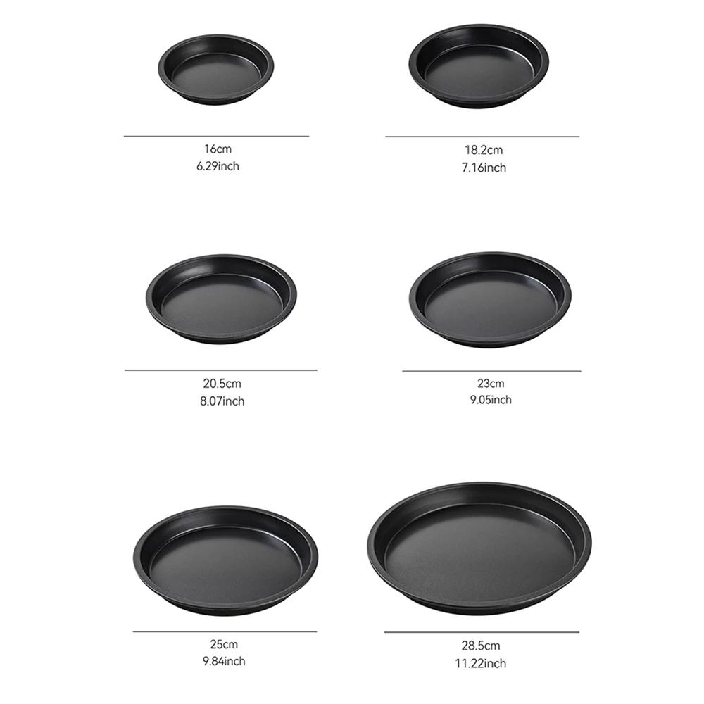 Kitchen Pizza Mould Pan Carbon Steel Ware Baking Pan Round Pizza Tray Round Baking Tray Heat-resistant for Home Pie Tins Black